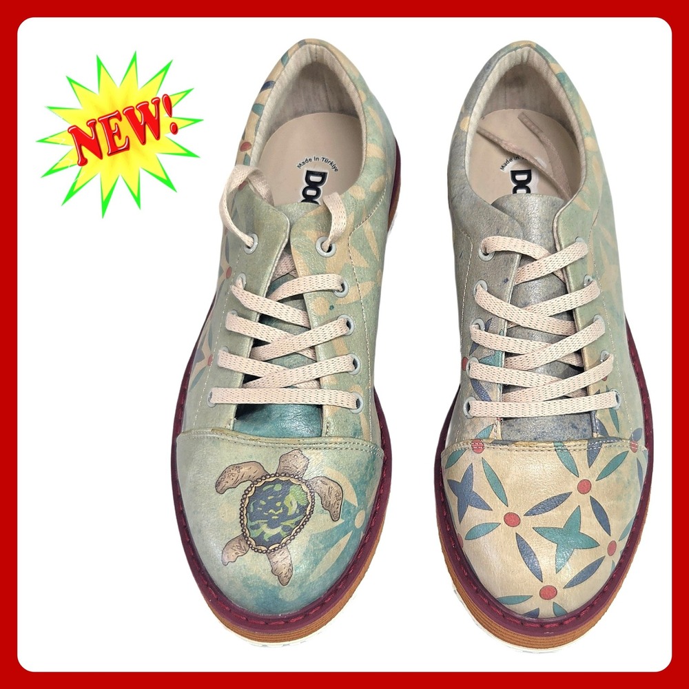 Dogo Sea Turtle Floral Graphic Lace Up Flat Shoes Women US‎ 6 EU 36 New